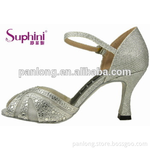 silver sparkle crystal ladies latin dance shoes produced by Suphini
